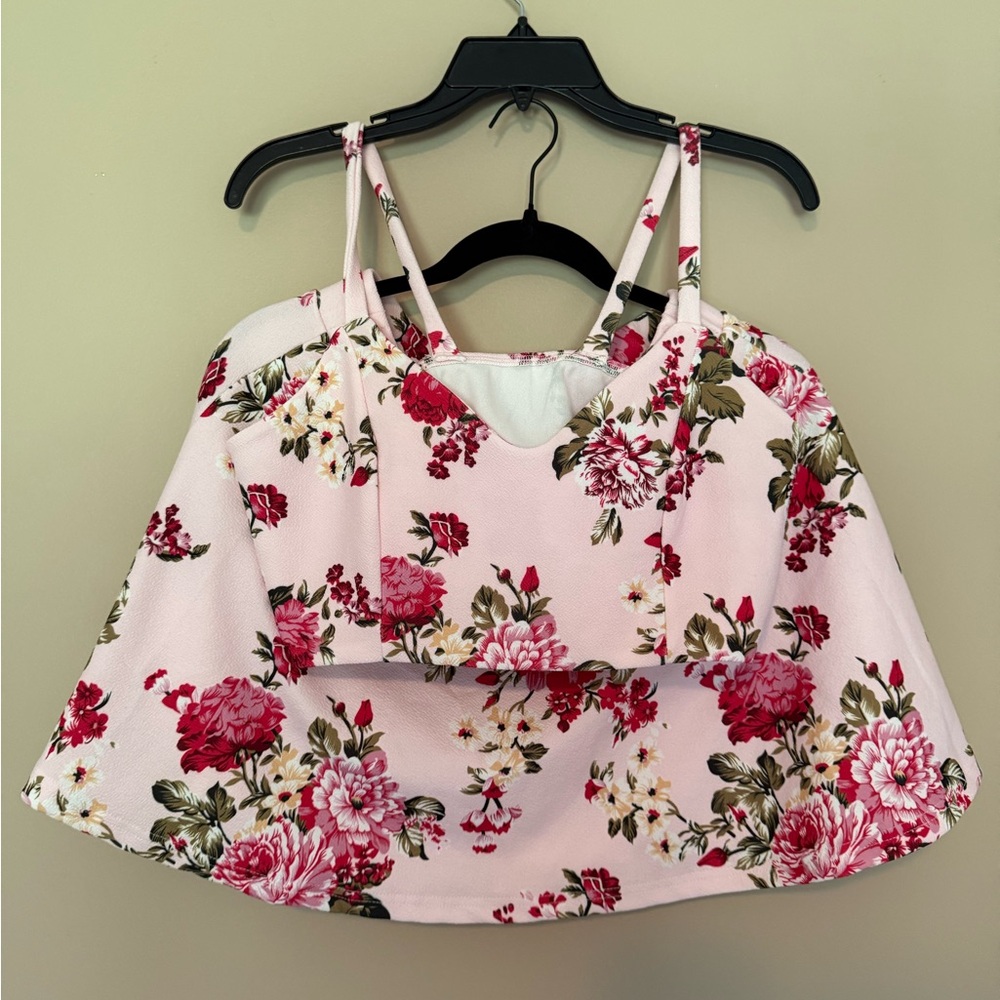 NWOT SHEIN Pink Floral Crop Top and Skirt set
